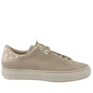 Leather Sneakers with pearl detail. US sizes. Beige Suede Leather